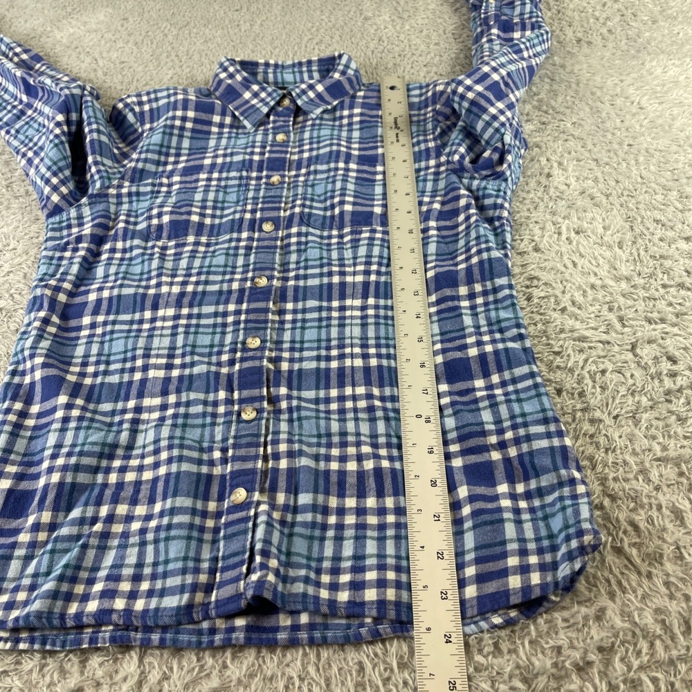 LLBean Plaid Flannel Button Up Shirt Long Sleeve XXS Blue White Green Casual - Picture 6 of 9